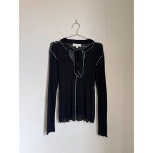 Eliza Faulkner Sheer Wool Blend Pippa Blouse in Black Size LARGE